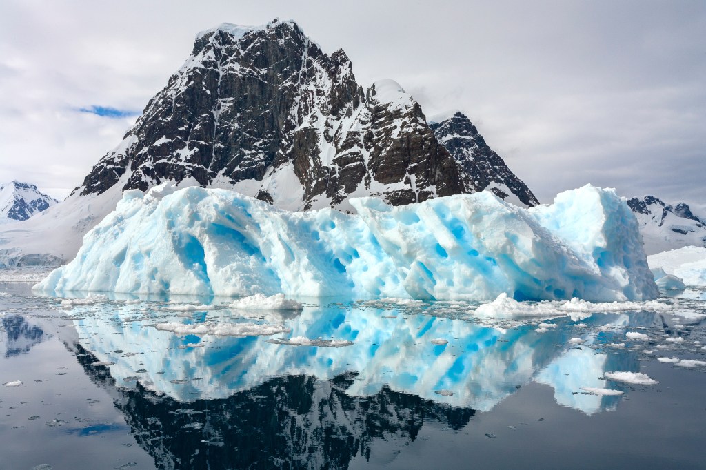 Sea ice in Pleneau Bay in the Lamaire Channel on the Antarctic Peninsula in Antarctica